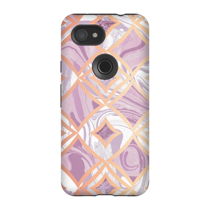 Pixel 3A StrongFit Elegant pink rose gold marble tiles by Oana 