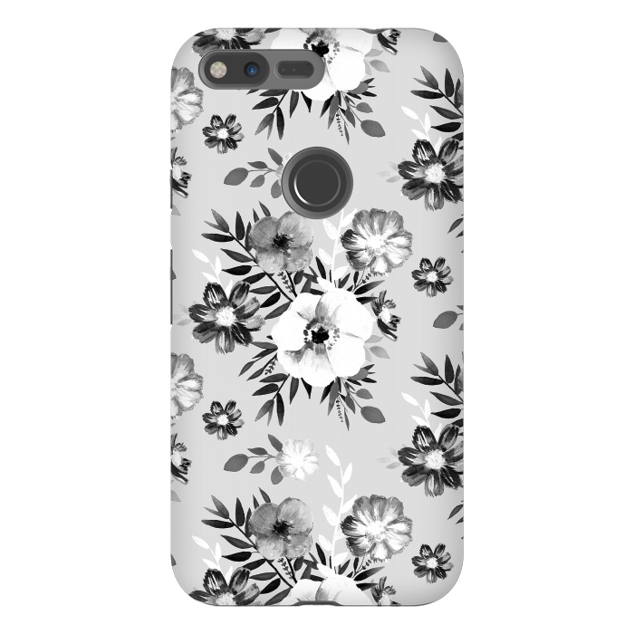 Pixel XL StrongFit Black and white ink painted flowers by Oana 