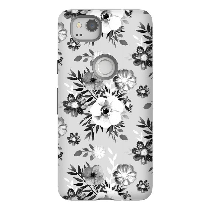 Pixel 2 StrongFit Black and white ink painted flowers by Oana 