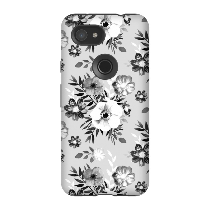 Pixel 3A StrongFit Black and white ink painted flowers by Oana 