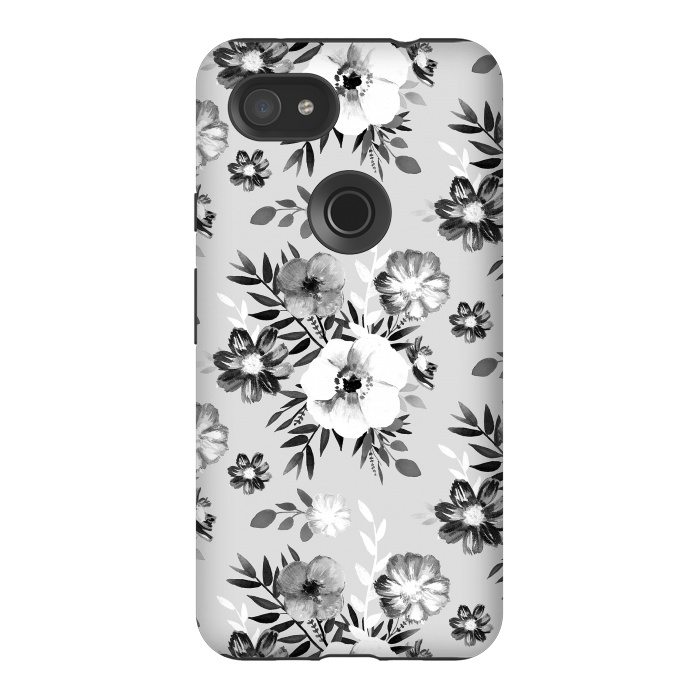 Pixel 3AXL StrongFit Black and white ink painted flowers by Oana 