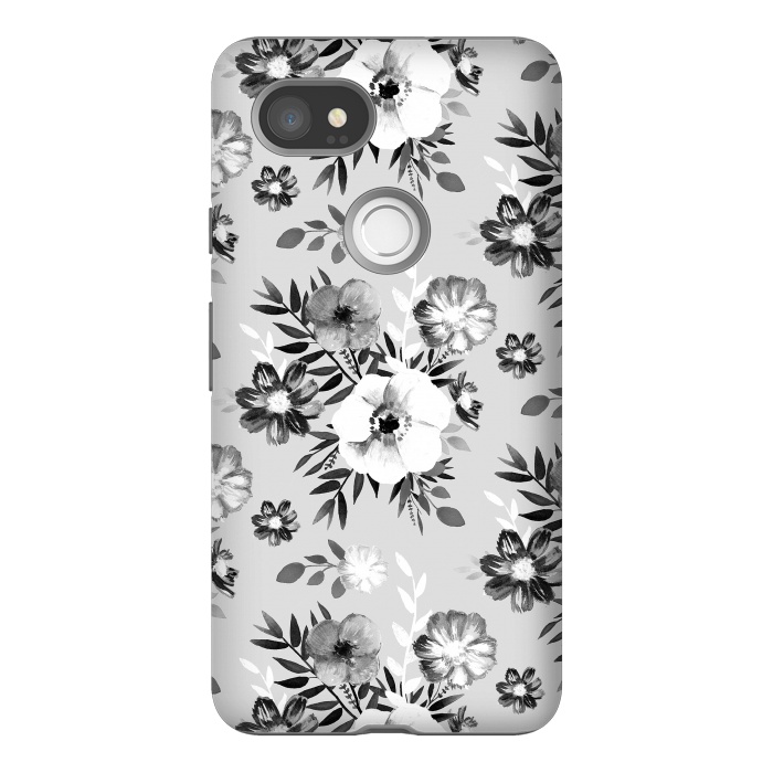 Pixel 2XL StrongFit Black and white ink painted flowers by Oana 