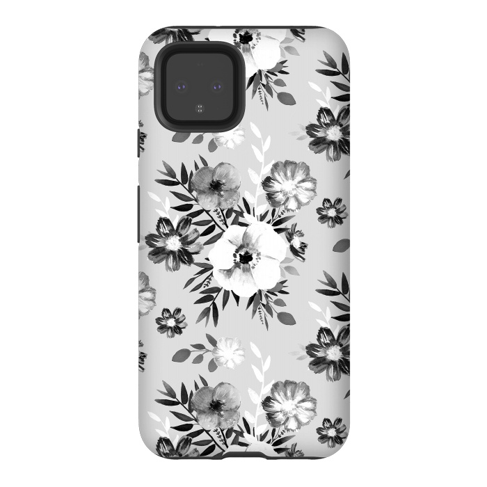 Pixel 4 StrongFit Black and white ink painted flowers by Oana 