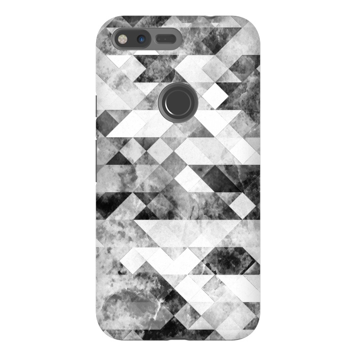 Pixel XL StrongFit Black and white textured marble triangles by Oana 