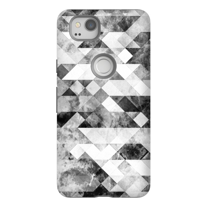 Pixel 2 StrongFit Black and white textured marble triangles by Oana 