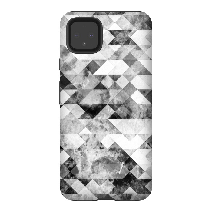 Pixel 4XL StrongFit Black and white textured marble triangles by Oana 