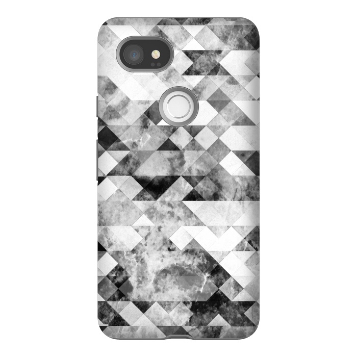 Pixel 2XL StrongFit Black and white textured marble triangles by Oana 