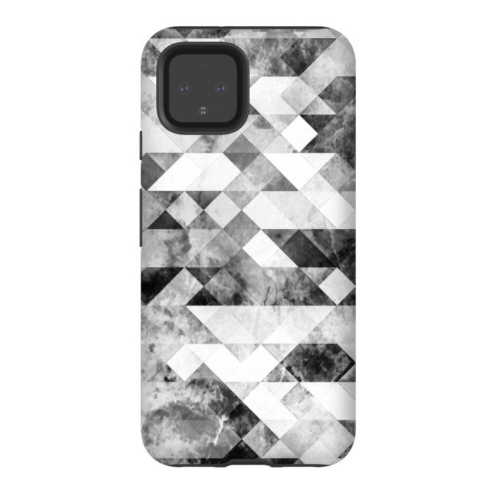 Pixel 4 StrongFit Black and white textured marble triangles by Oana 