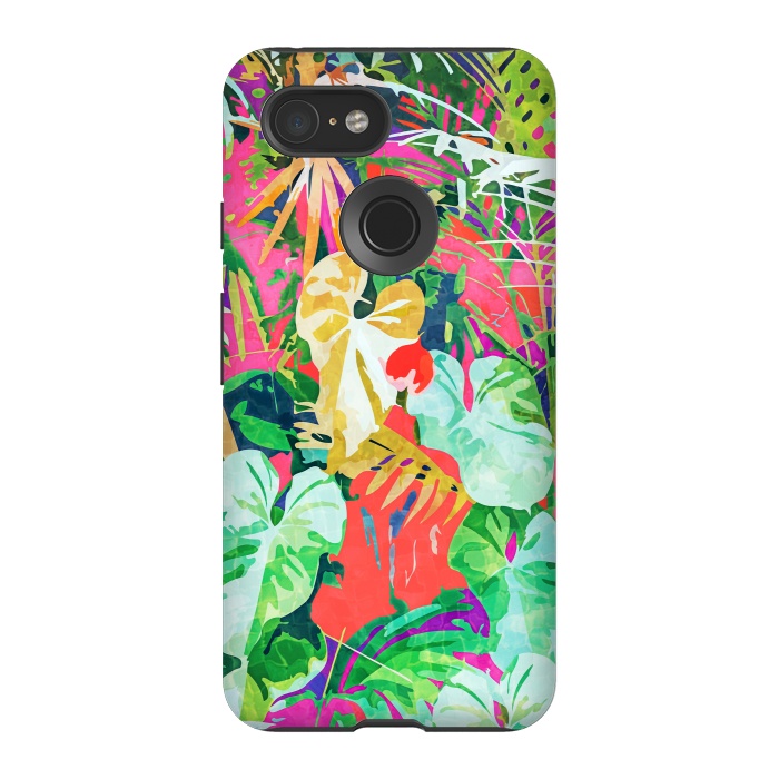 Pixel 3 StrongFit Find Me Where The Tropical Things Are | Jungle Botanical Palm Colorful Painting by Uma Prabhakar Gokhale