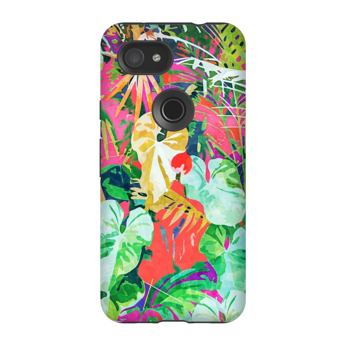 Pixel 3A StrongFit Find Me Where The Tropical Things Are | Jungle Botanical Palm Colorful Painting by Uma Prabhakar Gokhale