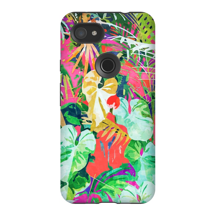 Pixel 3AXL StrongFit Find Me Where The Tropical Things Are | Jungle Botanical Palm Colorful Painting by Uma Prabhakar Gokhale