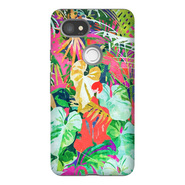 Pixel 2XL StrongFit Find Me Where The Tropical Things Are | Jungle Botanical Palm Colorful Painting by Uma Prabhakar Gokhale