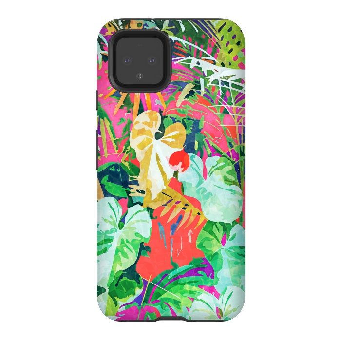 Pixel 4 StrongFit Find Me Where The Tropical Things Are | Jungle Botanical Palm Colorful Painting by Uma Prabhakar Gokhale