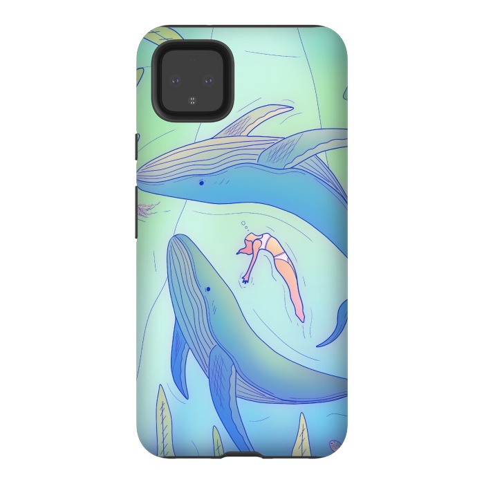 Pixel 4XL StrongFit The girl and the whales by Steve Wade (Swade)