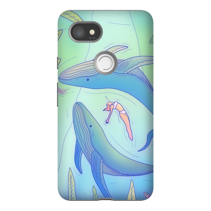 Pixel 2XL StrongFit The girl and the whales by Steve Wade (Swade)