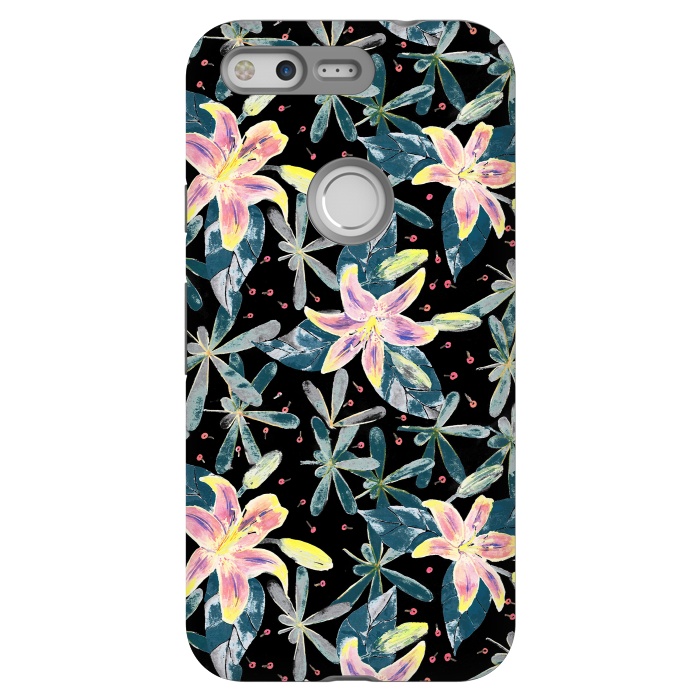 Pixel StrongFit Painted flowers and tropical leaves - dark green by Oana 
