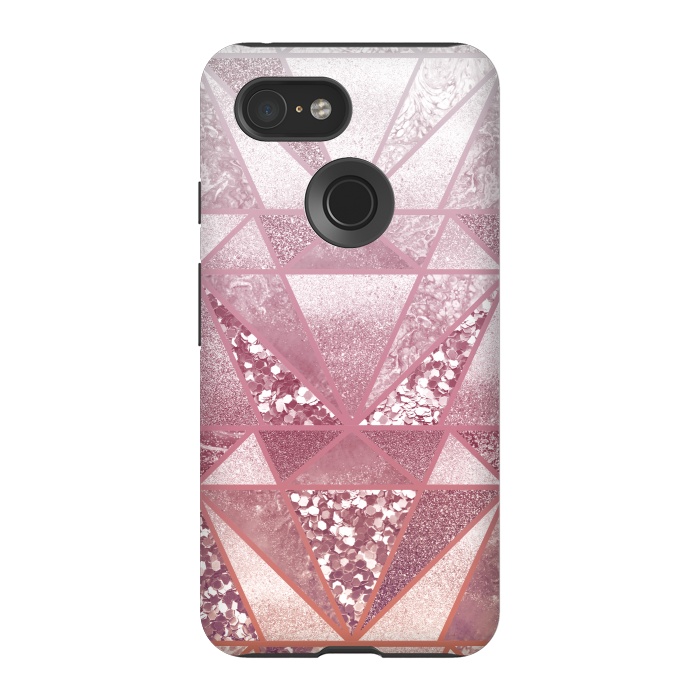 Pixel 3 StrongFit Pink and rose gold gradient glitter tiles by Oana 