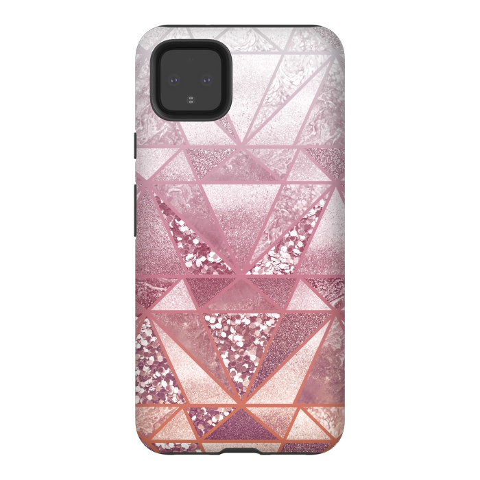 Pixel 4XL StrongFit Pink and rose gold gradient glitter tiles by Oana 