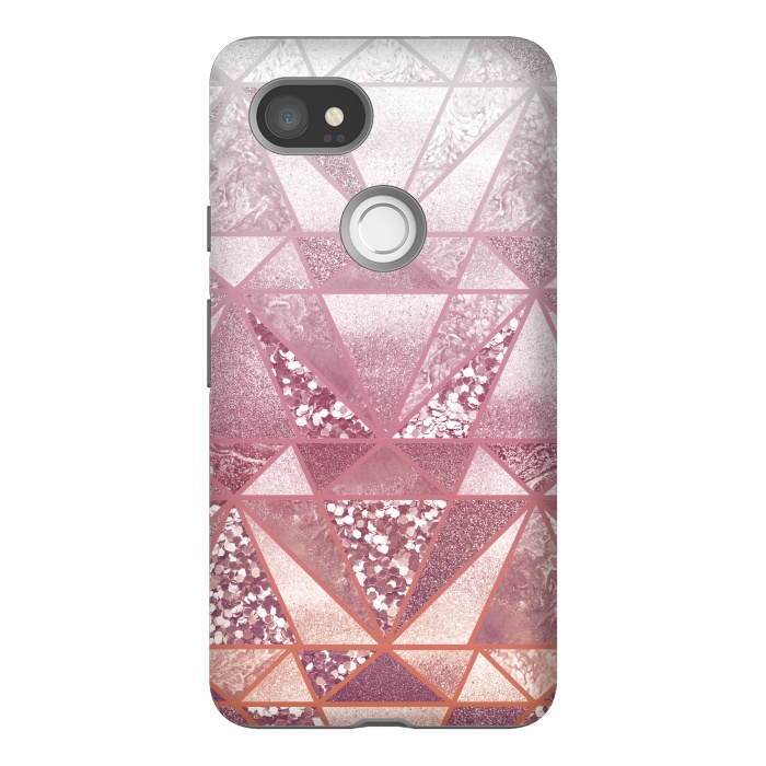 Pixel 2XL StrongFit Pink and rose gold gradient glitter tiles by Oana 