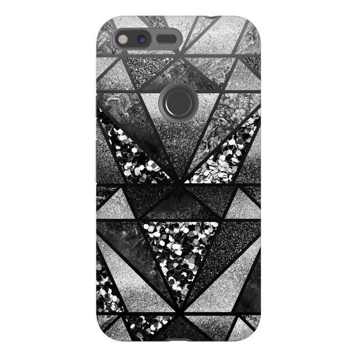 Pixel XL StrongFit Black and silver glitter sparkle triangles by Oana 