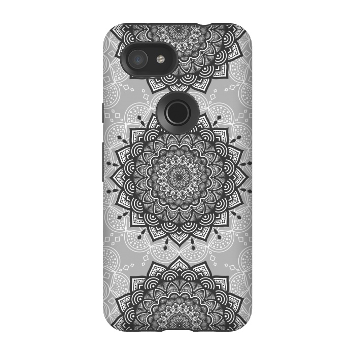 Pixel 3A StrongFit Black gray mandalas by Jms