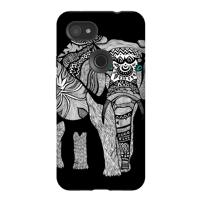 Pixel 3AXL StrongFit Elephant of Namibia B n W by Pom Graphic Design