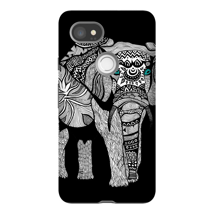 Pixel 2XL StrongFit Elephant of Namibia B n W by Pom Graphic Design