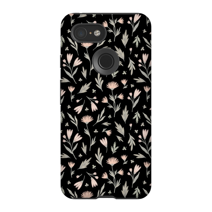 Pixel 3 StrongFit delicate flowers on a black by Alena Ganzhela