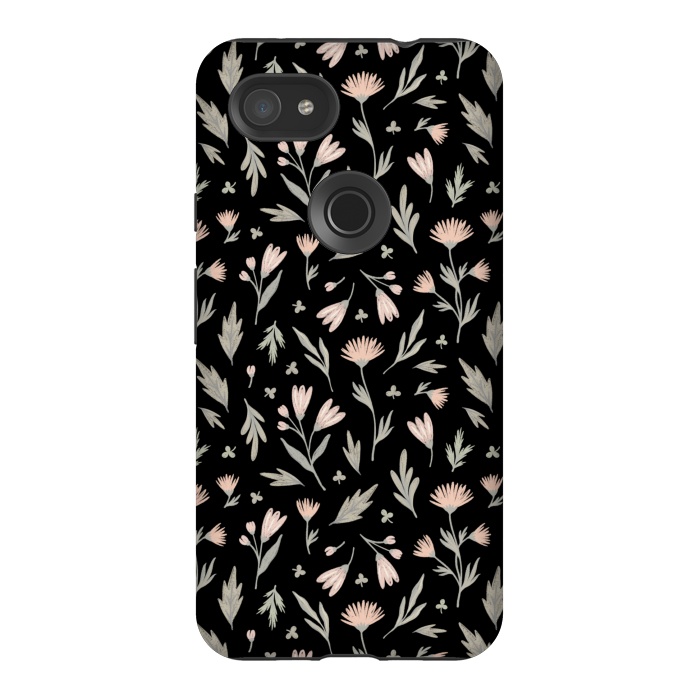 Pixel 3AXL StrongFit delicate flowers on a black by Alena Ganzhela