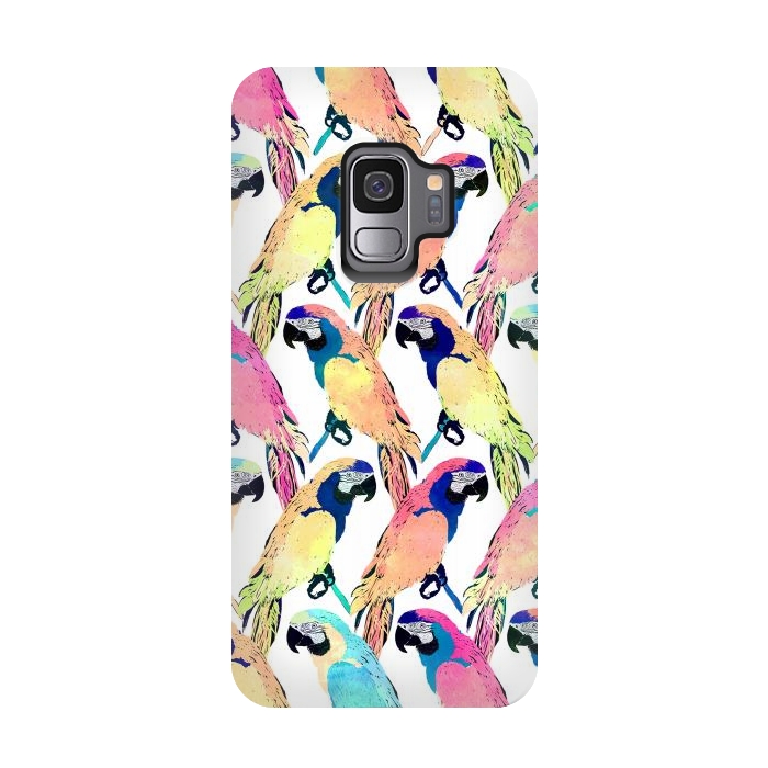 Galaxy S9 StrongFit Modern Colorful Exotic Parrot Birds Watercolor Paint by InovArts