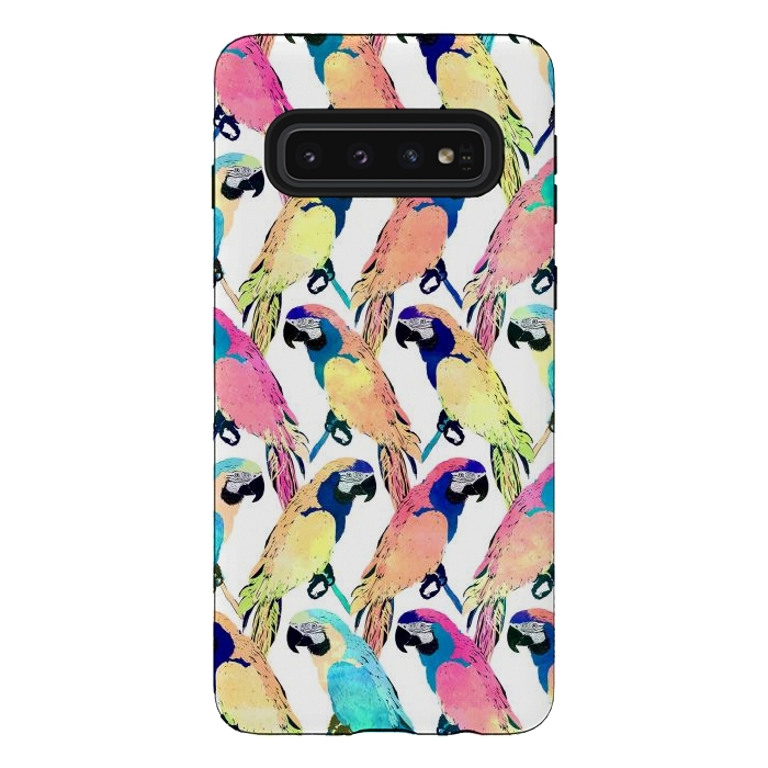 Galaxy S10 StrongFit Modern Colorful Exotic Parrot Birds Watercolor Paint by InovArts