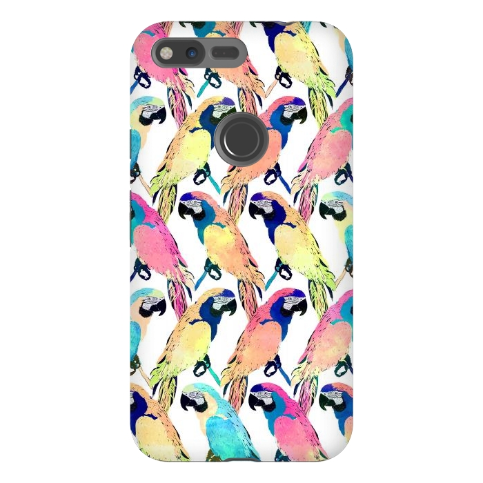 Pixel XL StrongFit Modern Colorful Exotic Parrot Birds Watercolor Paint by InovArts