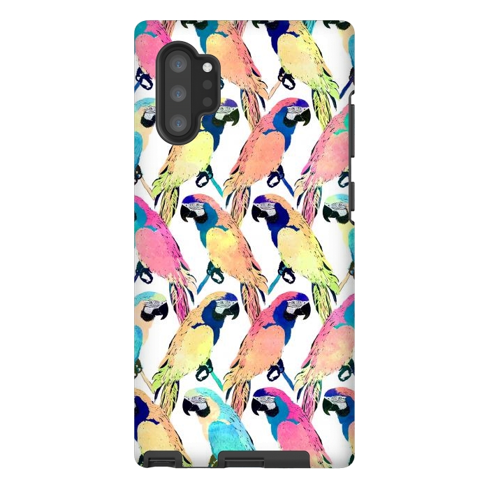 Galaxy Note 10 plus StrongFit Modern Colorful Exotic Parrot Birds Watercolor Paint by InovArts