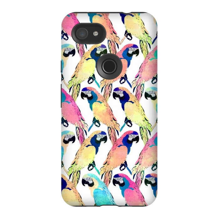 Pixel 3AXL StrongFit Modern Colorful Exotic Parrot Birds Watercolor Paint by InovArts