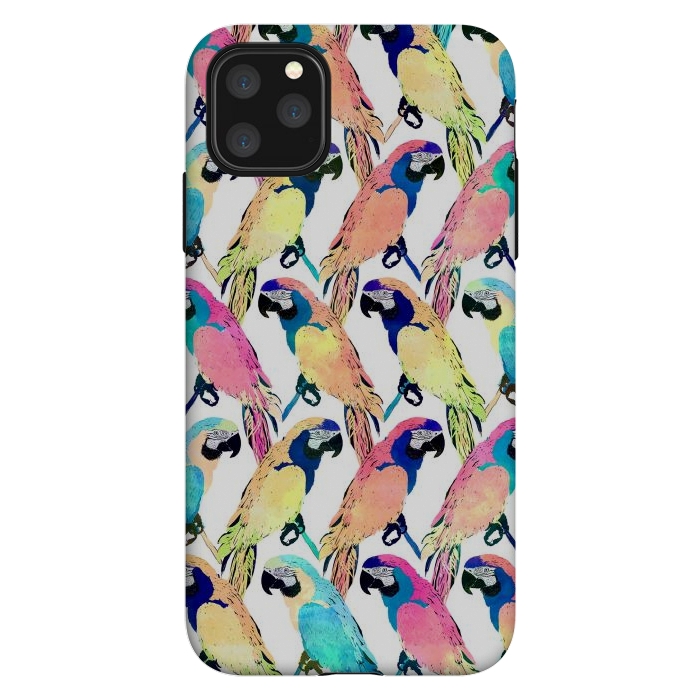iPhone 11 Pro Max StrongFit Modern Colorful Exotic Parrot Birds Watercolor Paint by InovArts