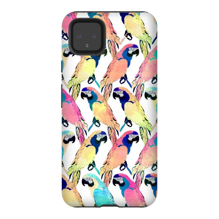 Pixel 4XL StrongFit Modern Colorful Exotic Parrot Birds Watercolor Paint by InovArts