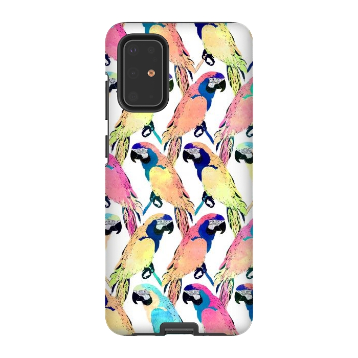 Galaxy S20 Plus StrongFit Modern Colorful Exotic Parrot Birds Watercolor Paint by InovArts