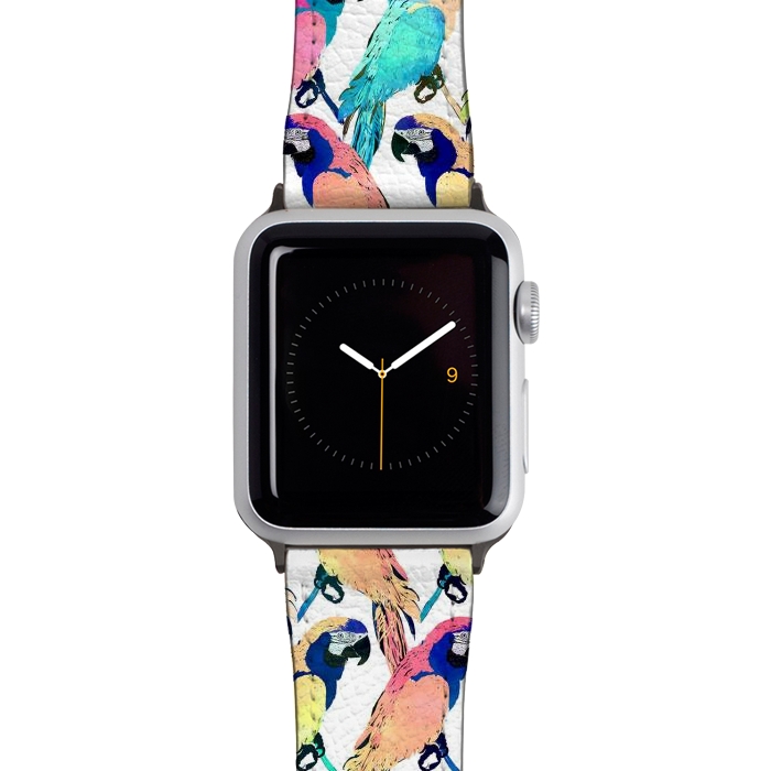 Watch 38mm / 40mm Strap PU leather Modern Colorful Exotic Parrot Birds Watercolor Paint by InovArts