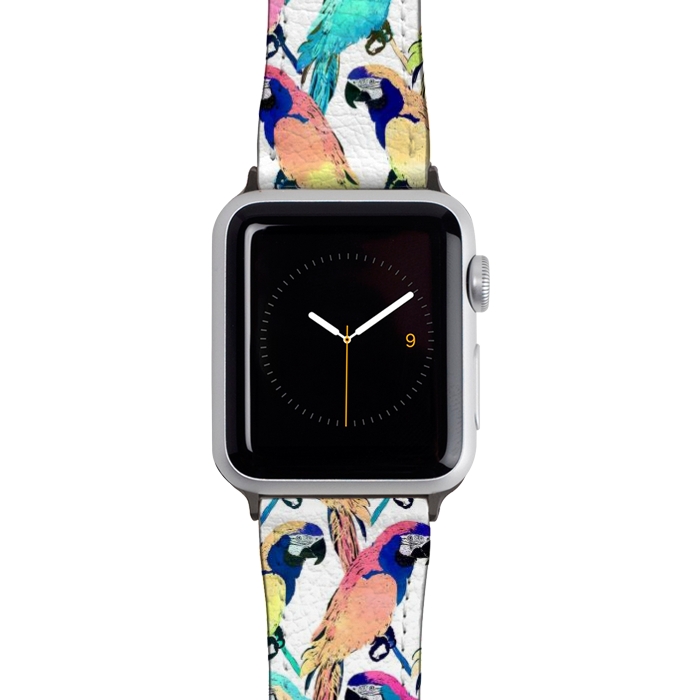 Watch 42mm / 44mm Strap PU leather Modern Colorful Exotic Parrot Birds Watercolor Paint by InovArts