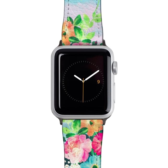 Watch 42mm / 44mm Strap PU leather Girly Vintage Roses Floral Watercolor Paint by InovArts