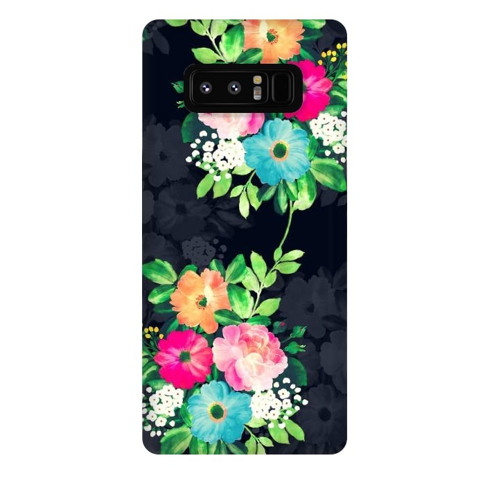Galaxy Note 8 StrongFit Watercolor Vintage Roses Floral Dark Blue Design by InovArts