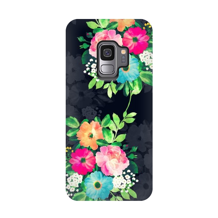 Galaxy S9 StrongFit Watercolor Vintage Roses Floral Dark Blue Design by InovArts
