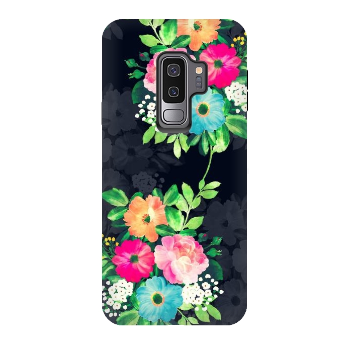 Galaxy S9 plus StrongFit Watercolor Vintage Roses Floral Dark Blue Design by InovArts