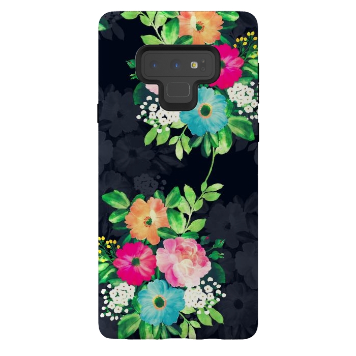 Galaxy Note 9 StrongFit Watercolor Vintage Roses Floral Dark Blue Design by InovArts