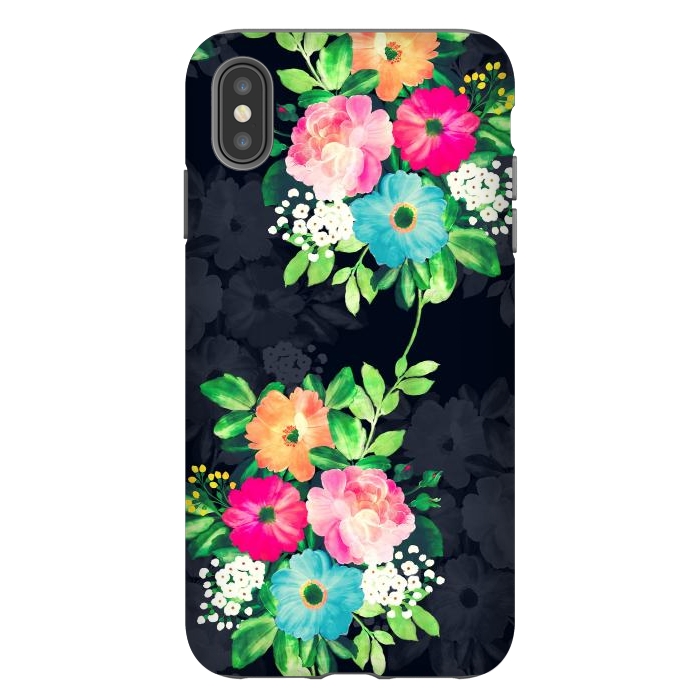 iPhone Xs Max StrongFit Watercolor Vintage Roses Floral Dark Blue Design by InovArts