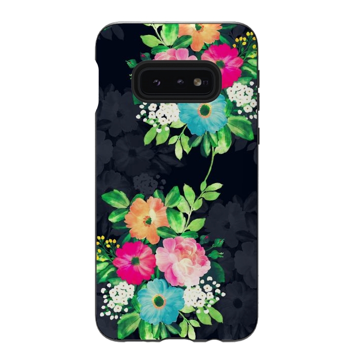 Galaxy S10e StrongFit Watercolor Vintage Roses Floral Dark Blue Design by InovArts