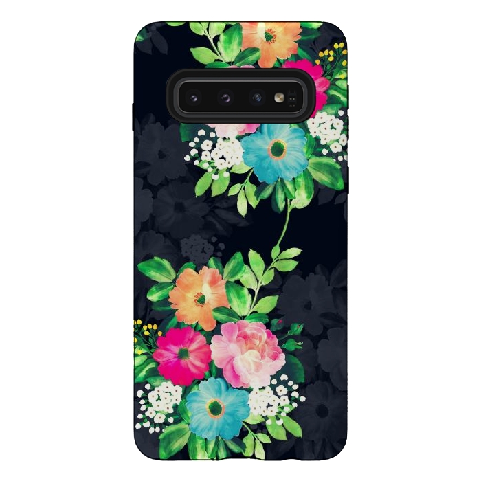 Galaxy S10 StrongFit Watercolor Vintage Roses Floral Dark Blue Design by InovArts
