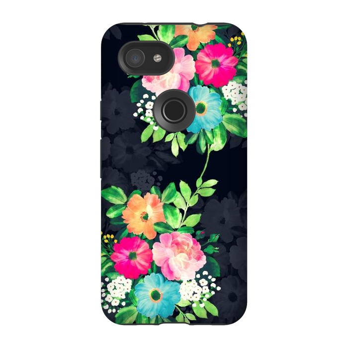 Pixel 3A StrongFit Watercolor Vintage Roses Floral Dark Blue Design by InovArts