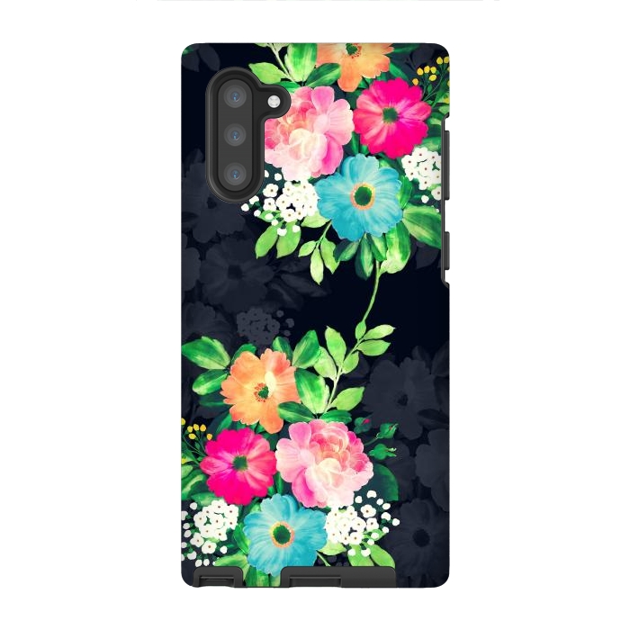 Galaxy Note 10 StrongFit Watercolor Vintage Roses Floral Dark Blue Design by InovArts