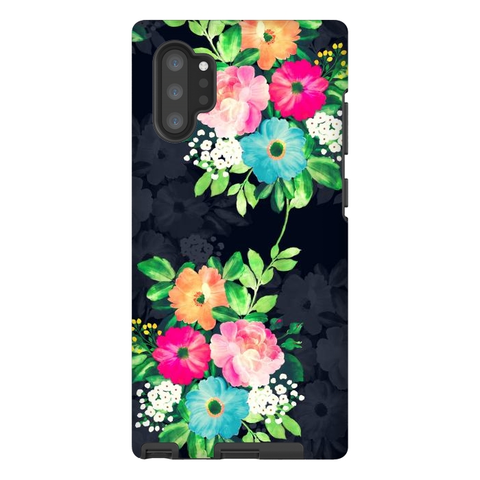 Galaxy Note 10 plus StrongFit Watercolor Vintage Roses Floral Dark Blue Design by InovArts